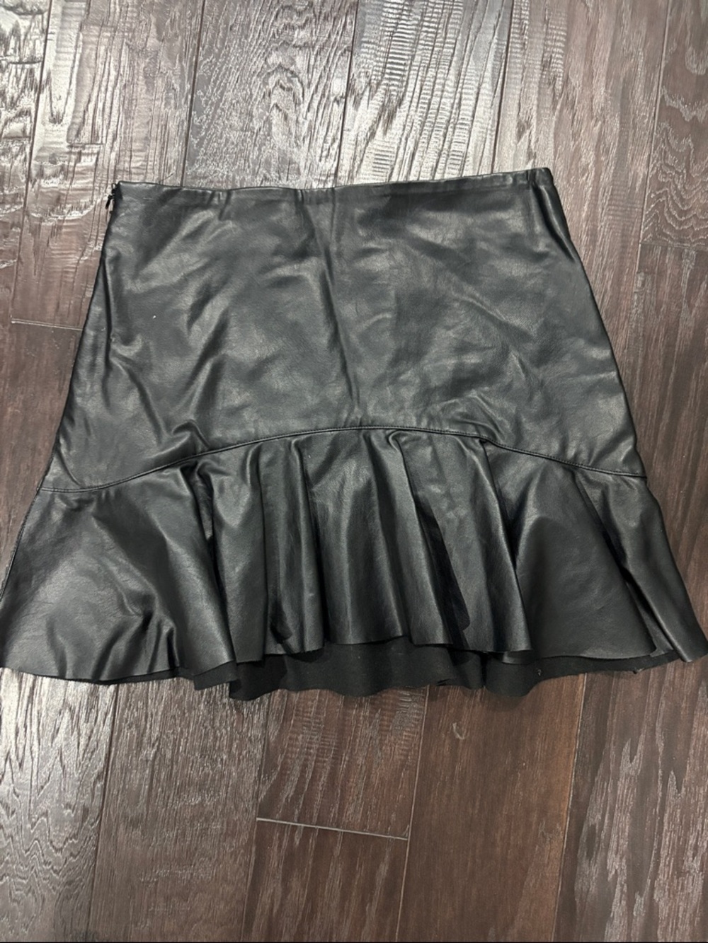 Black Faux Leather Ruffle-Hem Skirt